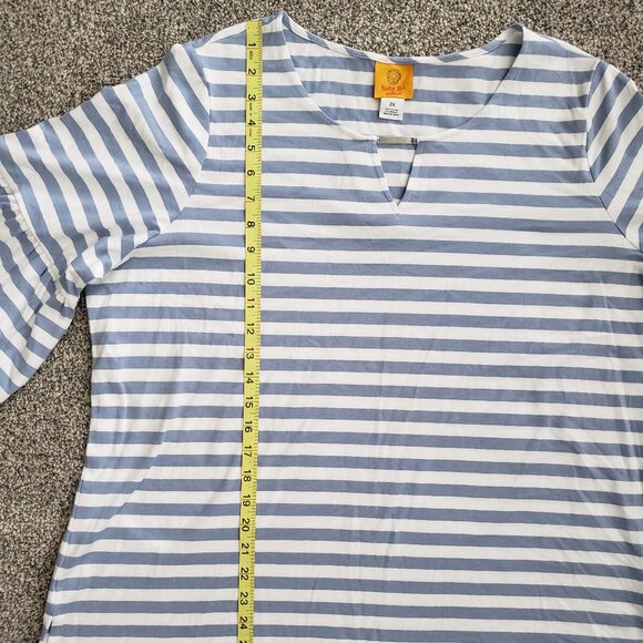 RUBY RD Blue white Stripe Top 3/4 Length Bell Sleeves 2x New with Tag - Picture 6 of 9